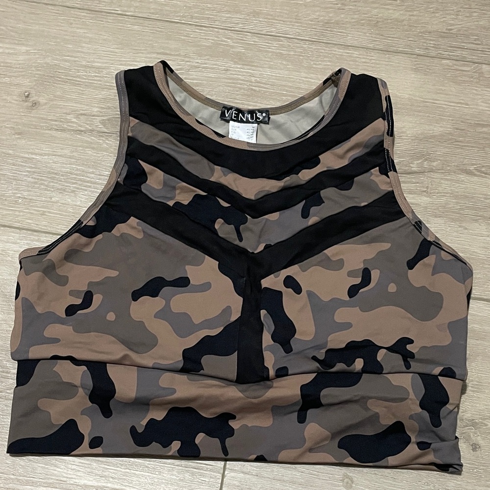 VENUS Black and Brown Camouflage Crop Top
